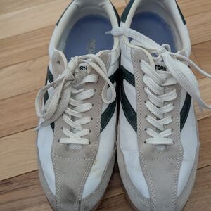 Tretorn White, Gray & Dark Green Lace-Up Sneakers